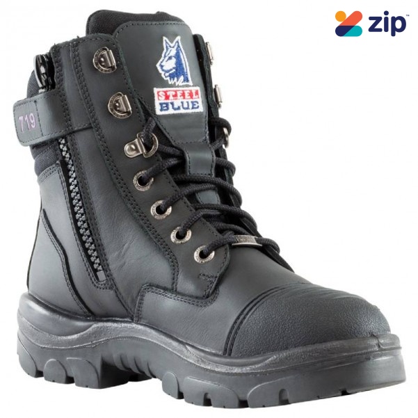 Steel Blue 512719BLK10 - Women's Southern Cross Black Zip Steel Toe Scuff Cap Safety Boots Size 10